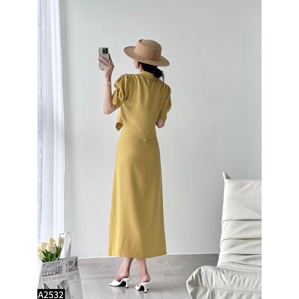 Set bộ áo vest phối chân váy midi dáng dài A2532
