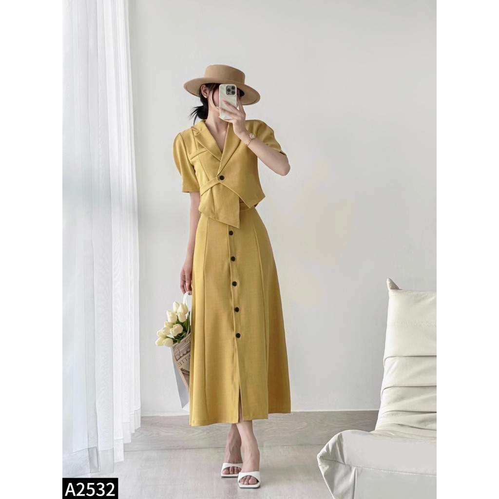 Set bộ áo vest phối chân váy midi dáng dài A2532