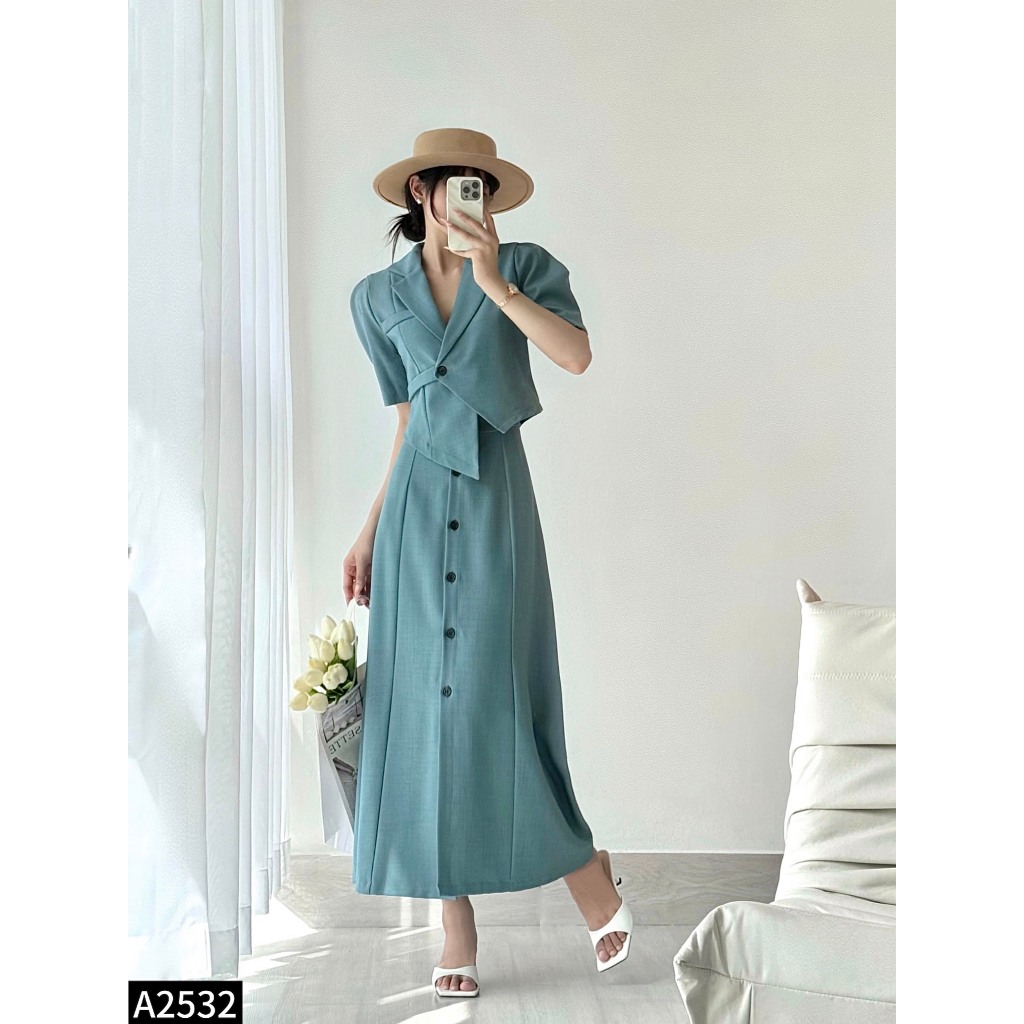 Set bộ áo vest phối chân váy midi dáng dài A2532
