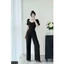 Jumpsuitt cổ V phối quần culottes 3 màu xanh, đỏ và đen A1321