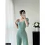 Jumpsuitt cổ V phối quần culottes 3 màu xanh, đỏ và đen A1321