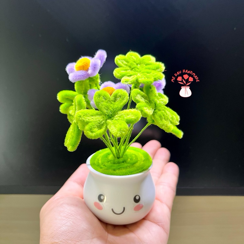 [Emoji Ngẫu nhiên] Chậu Hoa Kẽm Nhung Thủ công Handmade - Làm Quà tặng - Decor Trang trí nhà cửa, bàn học, bàn làm việc