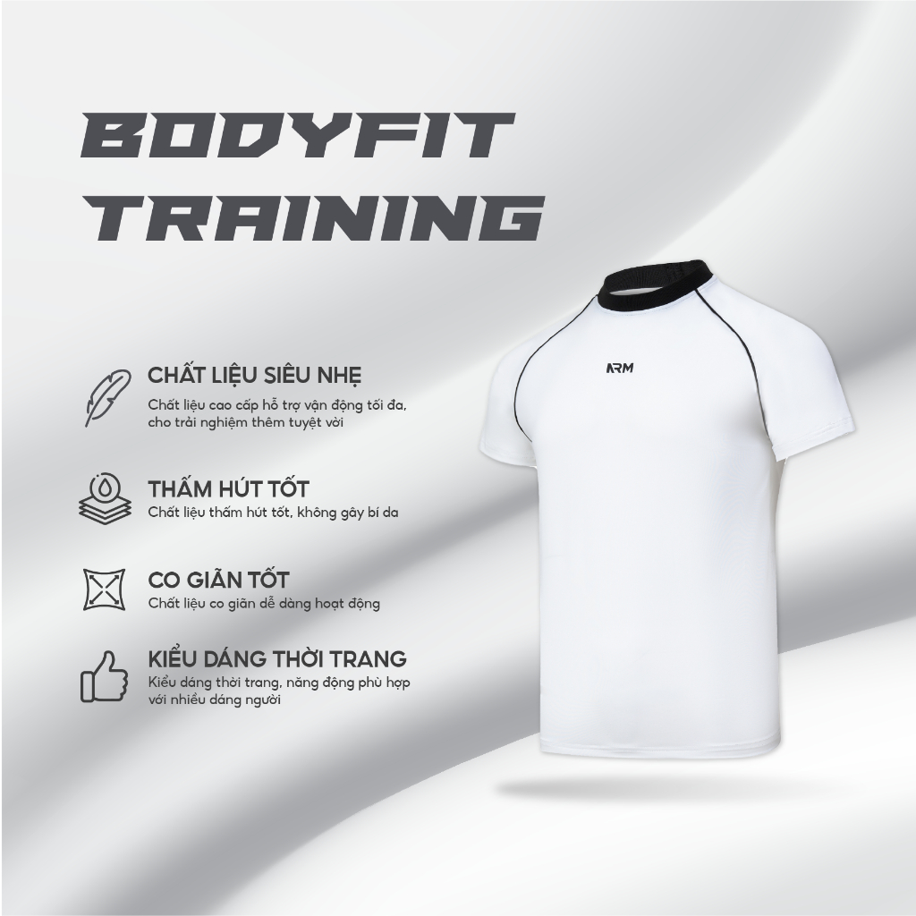 Áo Tập Gym Nam ARM BodyFit Phối Viền,  Áo Thể Thao Nam Chất Liệu Co Giãn, Vận Động Thoáng Mát