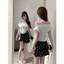 Áo Trễ Vai Ranshi HAI LỚP Thiết Kế Dây Tua Rua Tay Ngắn Cho Nữ Sexy Chất Thun Cotton Mịn Đẹp - RA247