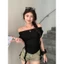 Áo Trễ Vai Ranshi HAI LỚP Thiết Kế Dây Tua Rua Tay Ngắn Cho Nữ Sexy Chất Thun Cotton Mịn Đẹp - RA247