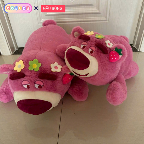 Gấu Dâu Lotso Dễ Thương Gấu Bông Lotso Dáng Nằm Gấu Lotso Chính Hãng Chất Liệu Vải Bông Thân Thiện An Toàn