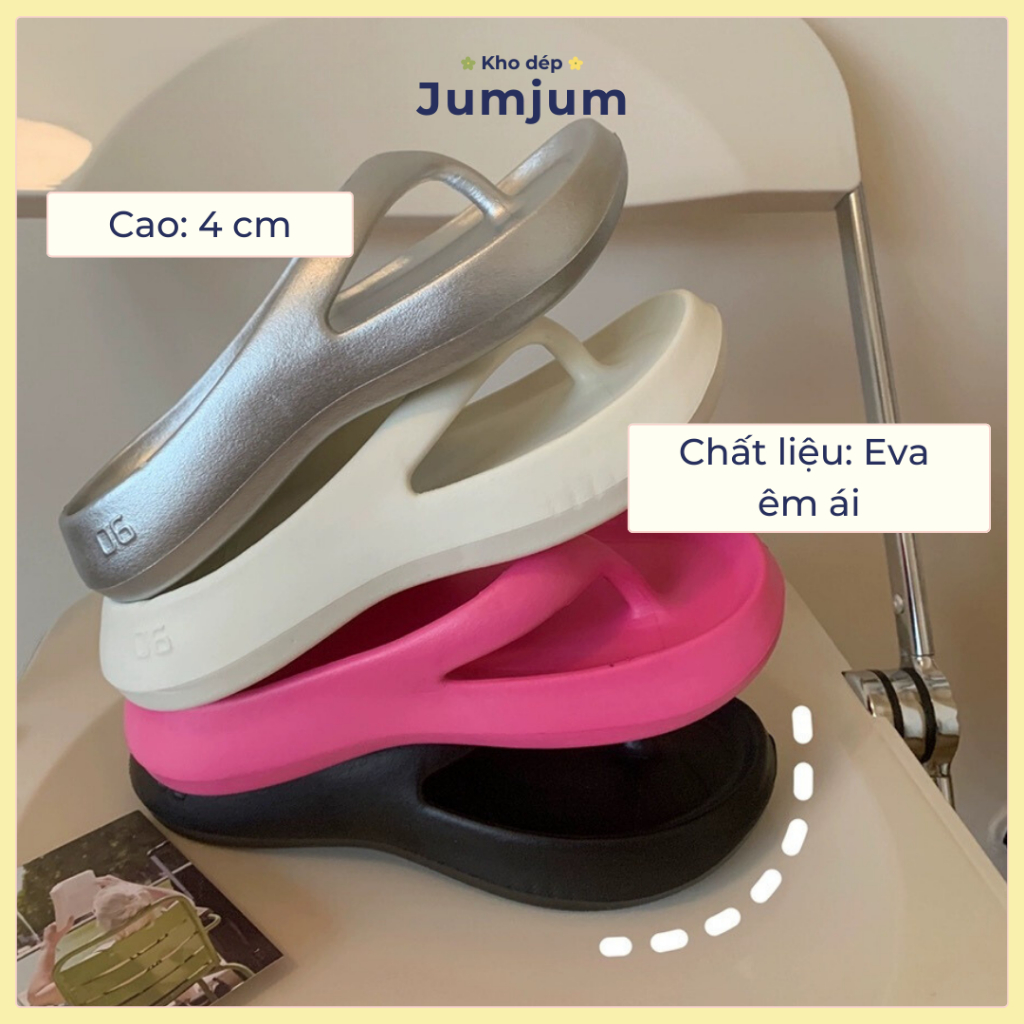 Dép xỏ ngón nữ QC cao cấp đi biển đế cao 4(cm) EVA êm chân mềm nhẹ kháng nước | JJKEP6