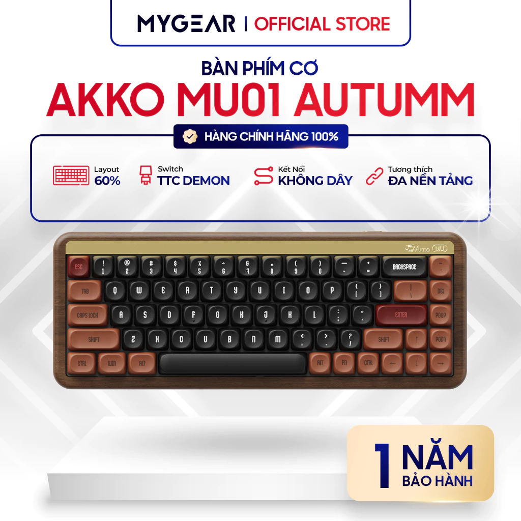 Bàn Phím Vỏ Gỗ 3 Mode - AKKO MU01 Autumm (Hotswap,RGB / Multi-Modes/ Akko X TTC Demon Switch)