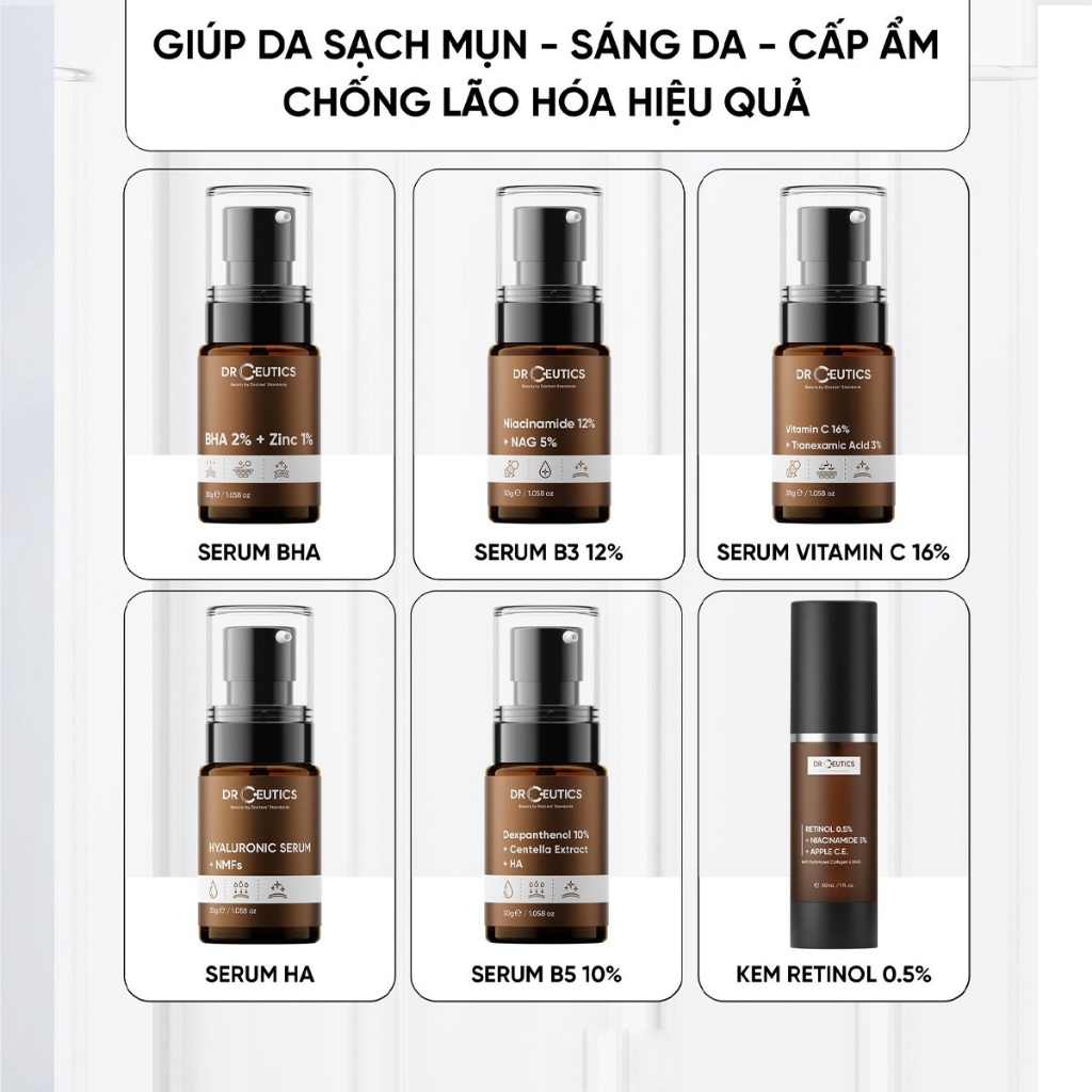 Ảnh Serum Drceutics Vitamin C, HA, AHA, BHA, B5, B3, Zinc Dưỡng Trắng, Giảm Mụn, Phục Hồi, Cấp Ẩm 30ml 2