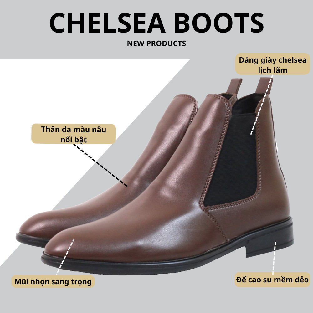Ảnh Giày da chelsea boots Inichi G1071 da loại tốt, có may đế 2