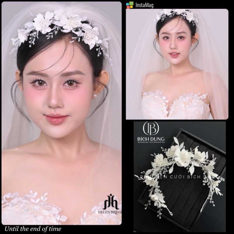 Bờm tóc cô dâu hoa trắng