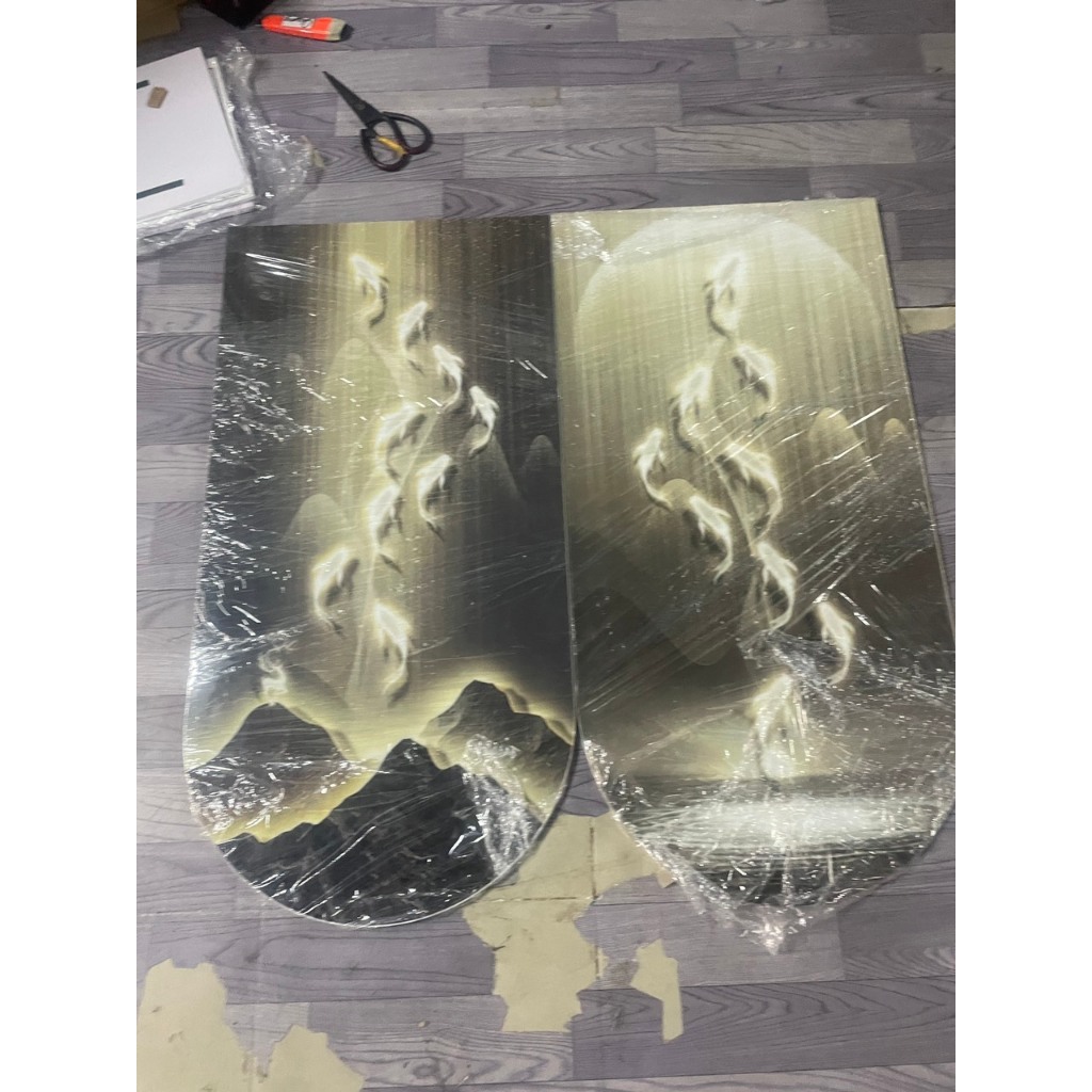 Tranh 3D LED Phong Thuỷ Cá Chép Cửu Ngư Trang Trí Phòng Khách Quán Tiệm Shop OHA Decor