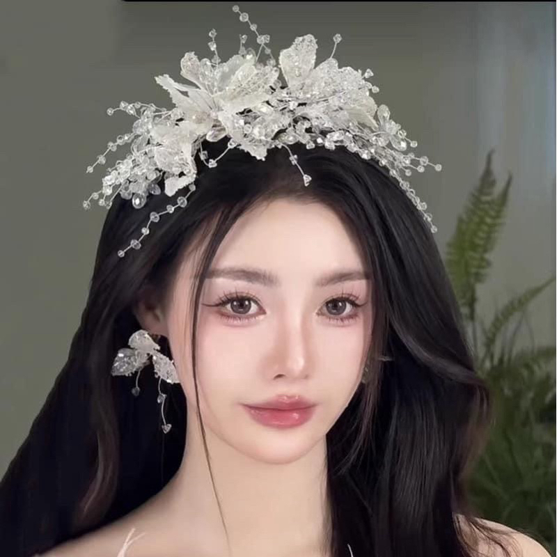 Bờm hoa tóc cô dâu hạt trắng