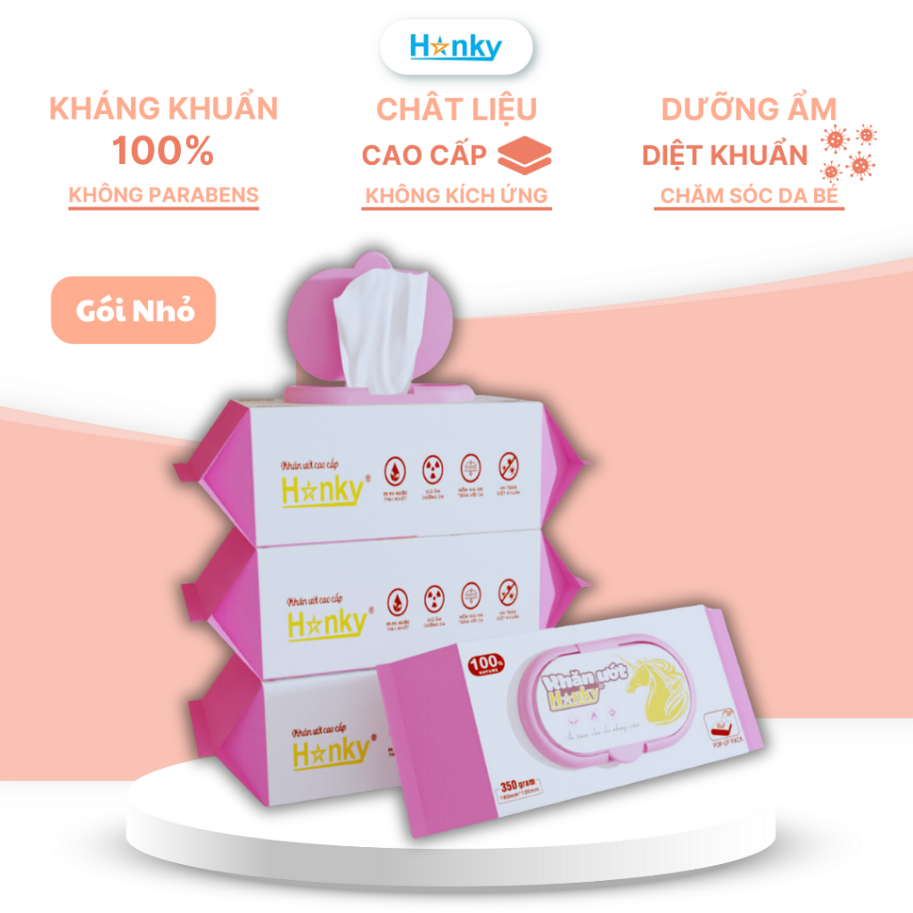 Thùng 20 Gói Khăn Ướt 1 Gói 80 Tờ Hanky Không Cồn Không Parabens Cao Cấp Cho Em Bé Cực Kì An Toàn.