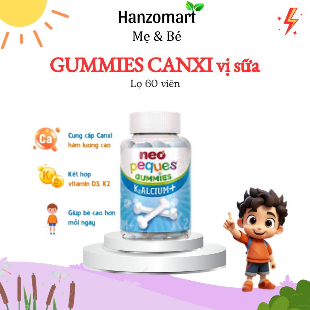 Kẹo Gummies canxi vị sữa chua Neo Kids hộp 60 viên nhai - hanzomart