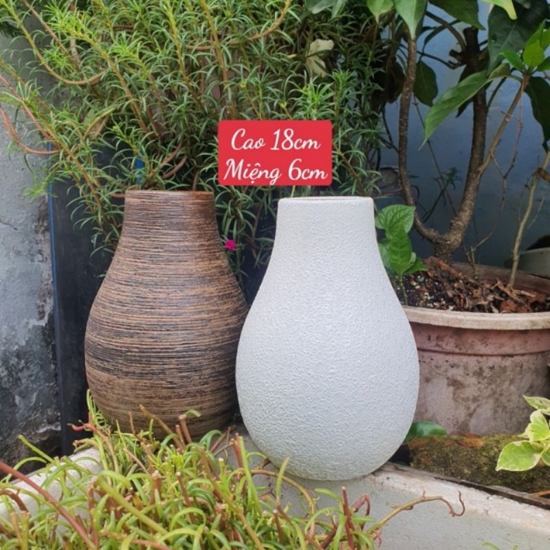lọ cắm hoa dáng giọt lệ men mộc và men sủi, bình gốm Bát Tràng