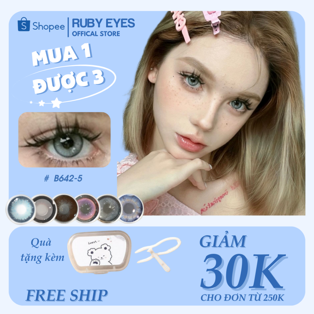 Kính Áp Tròng RUBYEYES Màu Xám B642-5 Full 0-5 Độ BST BEARLENS | Shopee ...