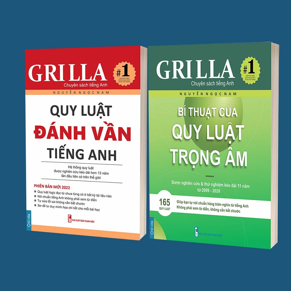 Ảnh Sách - Combo 4 Quy luật đánh vần tiếng Anh, Bí thuật trọng âm và Ngữ pháp theo quy luật 1 & 2 GRILLA 3