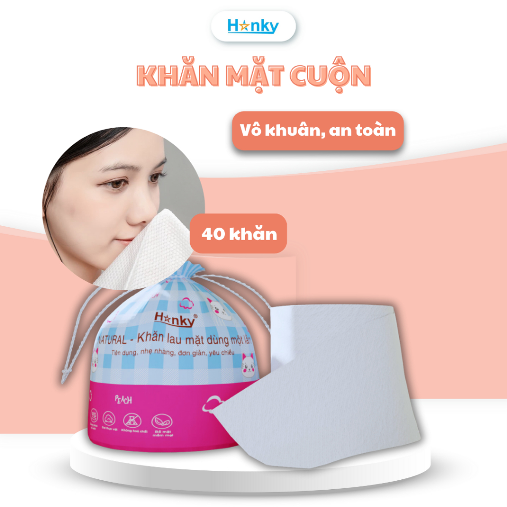 Khăn Khô Đa Năng Lau Mặt 1 Lần Sợi Viscoses HanKy Dạng Cuộn Túi 40 Dai Mềm Mịn