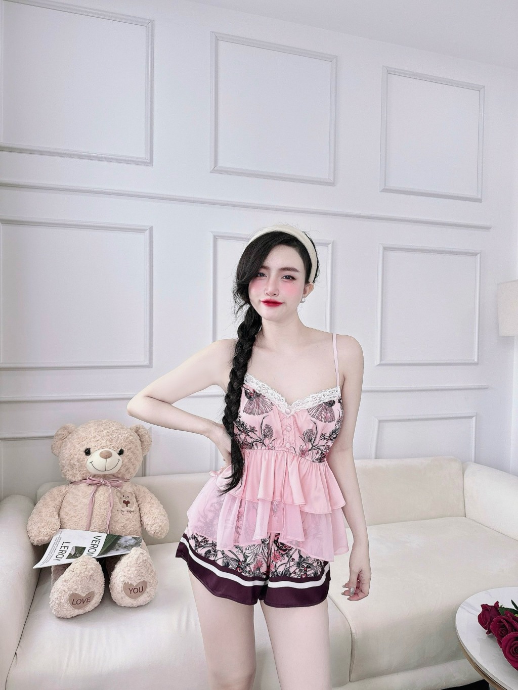 Ảnh Đồ Ngủ Sexy Nữ SOJUN Bộ Sexy Tơ Ánh Nút Bọc Dưới 62Kg 3