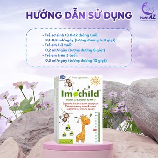 Vitamin D3K2 Imochild Bổ Sung D3K2MK7 Và Cải Thiện Trí Não Cho Bé Sơ Sinh Nhập Khẩu Châu Âu Lọ 20ML