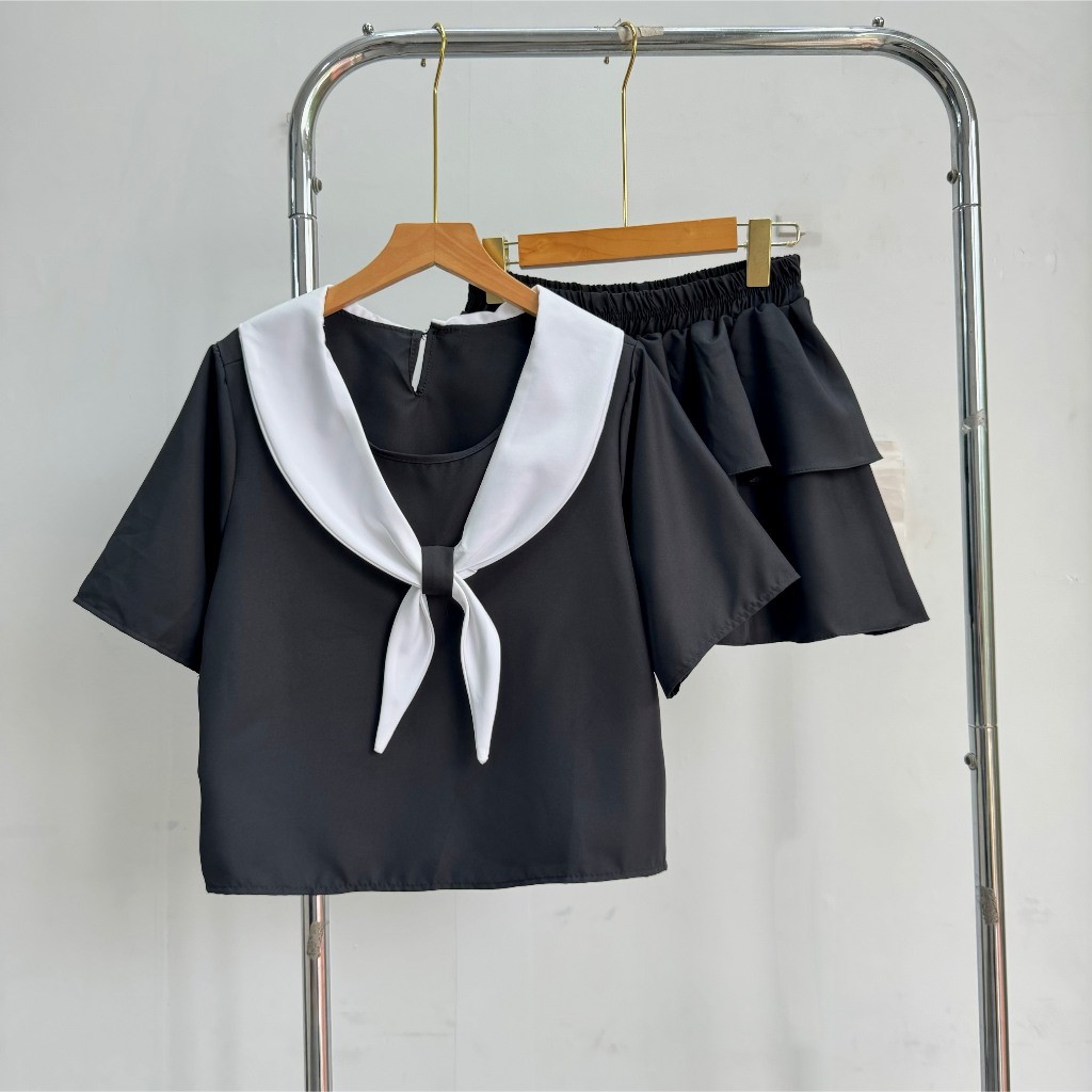 Set Chân Váy Bigsize Nữ Kèm Áo Kiểu Thủy Thủ Chất Vải Dày Dặn Lên Phom Cá Tính SET834