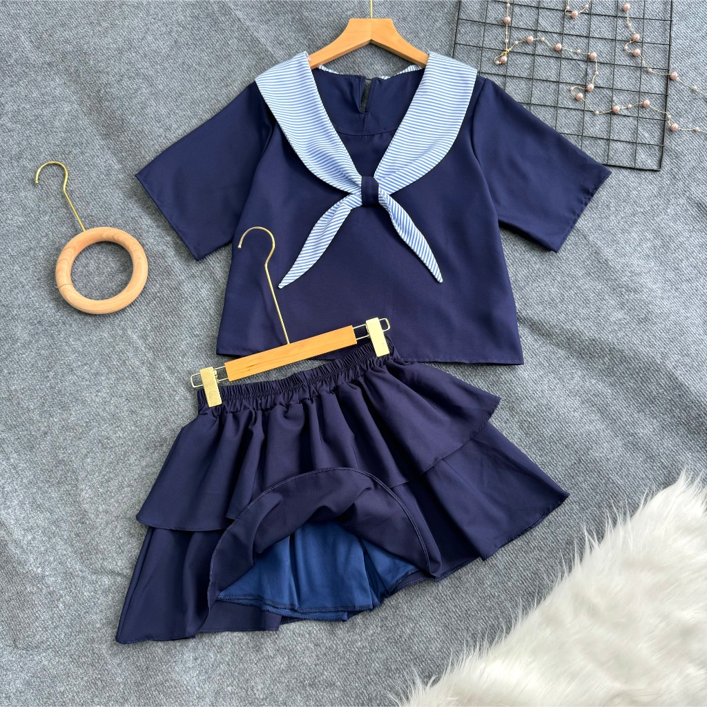 Set Chân Váy Bigsize Nữ Kèm Áo Kiểu Thủy Thủ Chất Vải Dày Dặn Lên Phom Cá Tính SET834