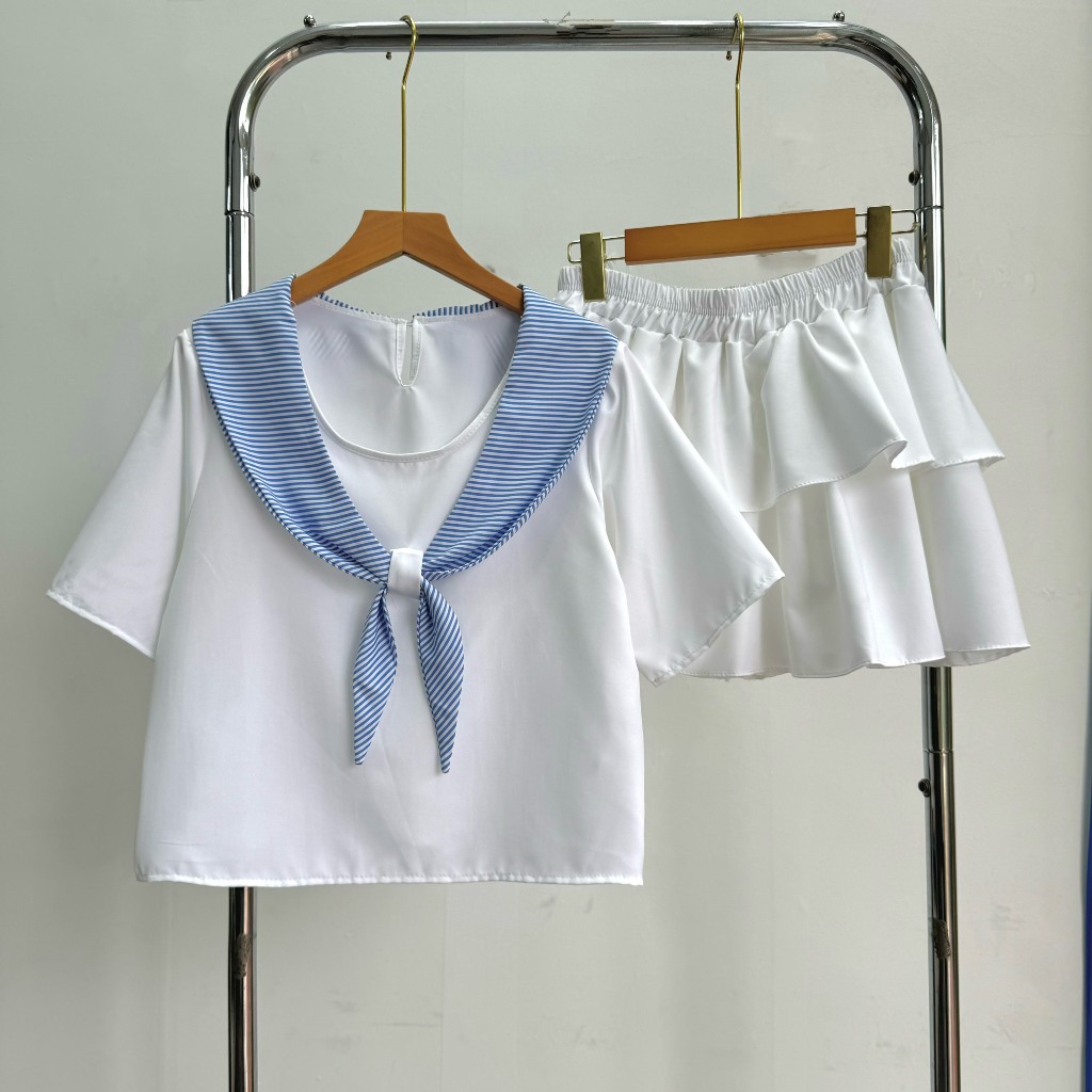 Set Chân Váy Bigsize Nữ Kèm Áo Kiểu Thủy Thủ Chất Vải Dày Dặn Lên Phom Cá Tính SET834