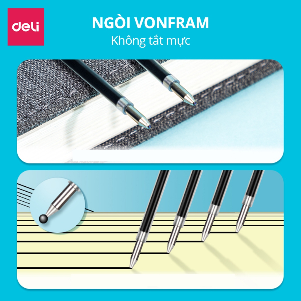 Set 20 Ruột Bút Bi Deli Ngòi 0.7mm Mực Xanh Thay Nhiều Loại Bút Viết Trơn Tru Dành Cho Học Sinh Văn Phòng