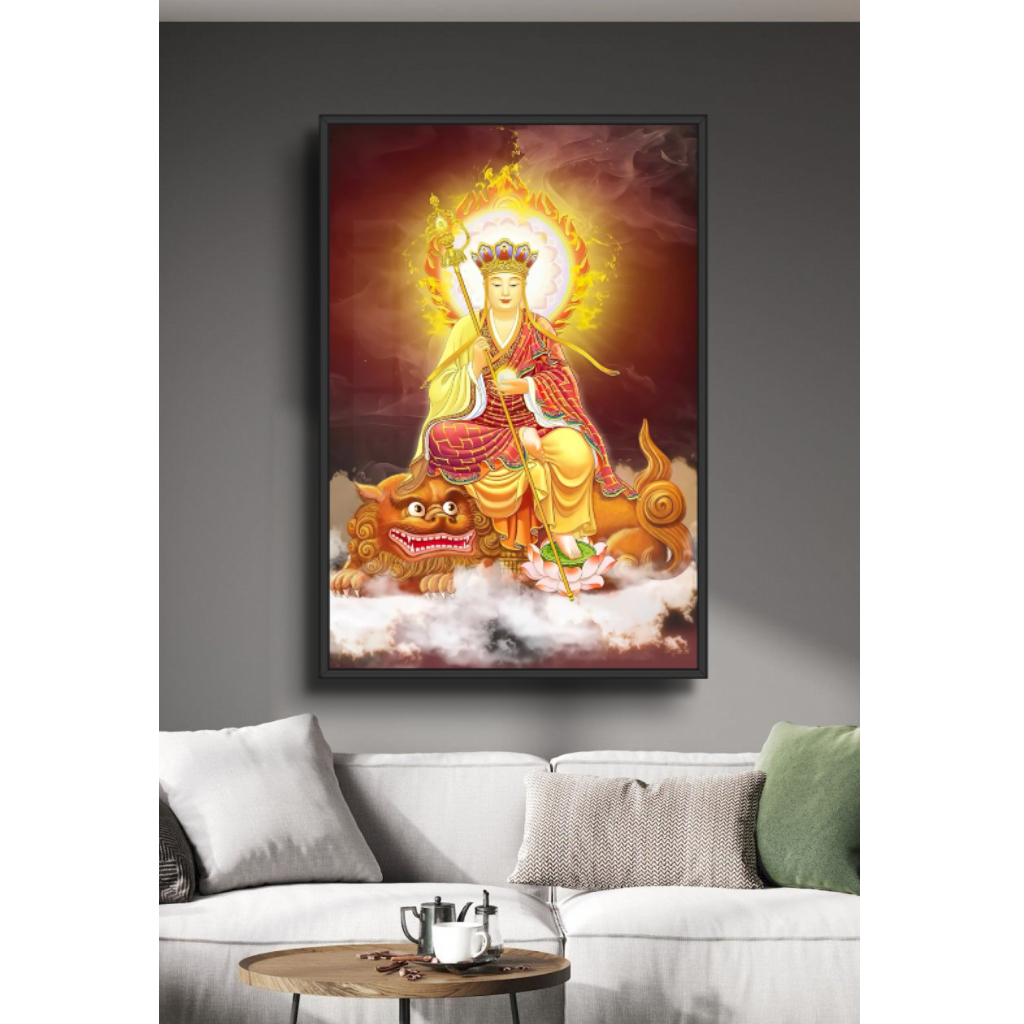 Tranh Gỗ Địa Tạng Vương Bồ Tát  Tráng Gương Có Khung - Tranh Treo Tường - Phòng Thờ - Phòng Khách Decor Nhà