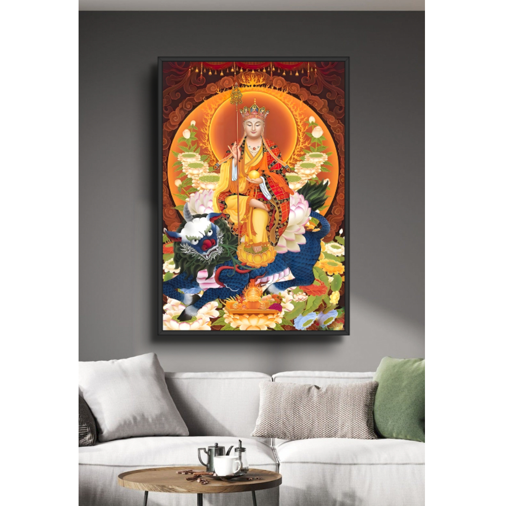 Tranh Gỗ Địa Tạng Vương Bồ Tát  Tráng Gương Có Khung - Tranh Treo Tường - Phòng Thờ - Phòng Khách Decor Nhà