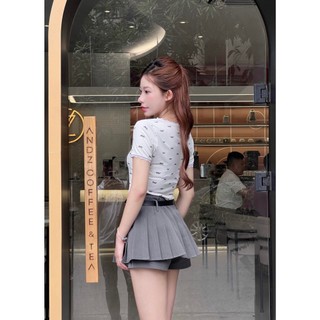 Chân váy xếp ly nữ dáng ngắn phong cách Hàn Quốc, phối chữ thêu có quần bên trong [Mã 380] - XMTL