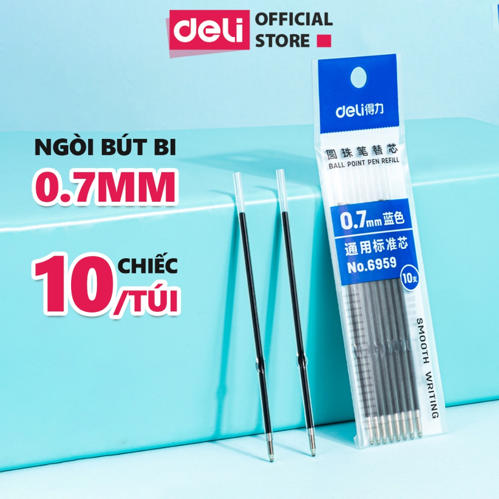 Set 20 Ruột Bút Bi Deli Ngòi 0.7mm Mực Xanh Thay Nhiều Loại Bút Viết Trơn Tru Dành Cho Học Sinh Văn Phòng