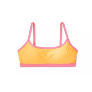 Bikini 2 mảnh, đồ bơi nữ màu cam phối viền nổi bật, vải co giãn sẵn đệm ngực, khuy cài sau hàng VNXK