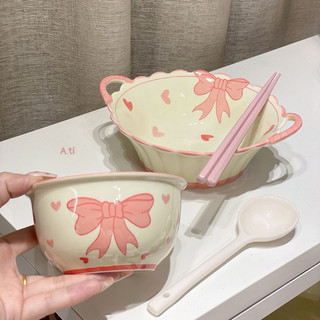 Set bát 4 món cao cấp hoạ tiết nơ xinh xỉu