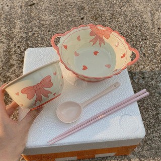 Set bát 4 món cao cấp hoạ tiết nơ xinh xỉu