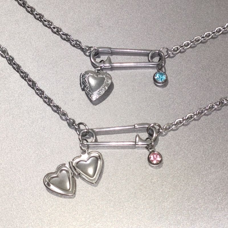 Vòng cổ SAFETY PIN ghim băng tháng sinh phối Secret Heart mini lồng ảnh ...