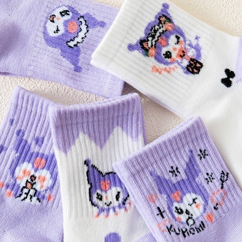 Sét 10 Đôi Tất Vớ Hoạt Hình Kuromi -Tất Cotton Tím Cổ Cao -Tất Dễ Thương Dài Bé Gái (   hot)