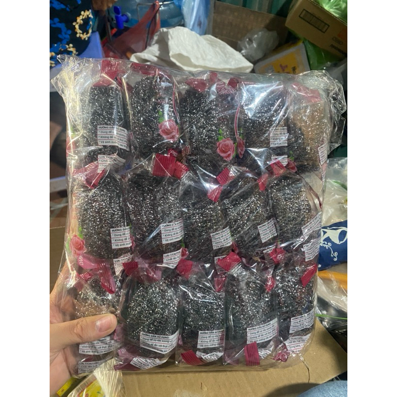 Bịch 15 búi cọ xoong, búi sắt cọ nồi 2 loại, hàng dày, hàng mỏng, phoi sắt không rỉ cọ xoong chảo, giá giao buôn