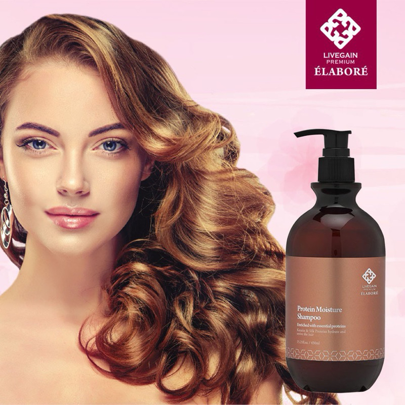 Dầu gội Hàn Quốc phục hồi dưỡng ẩm Protein Livegain Elabore Moisture cho tóc khô hư tổn 450ml
