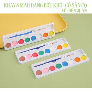 Khay 8 Màu Nước Cơ Bản Kèm Cọ Dùng Vẽ Tranh Tô Tượng