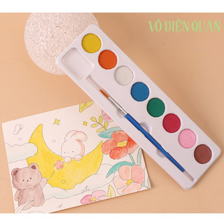 Khay 8 Màu Nước Cơ Bản Kèm Cọ Dùng Vẽ Tranh Tô Tượng