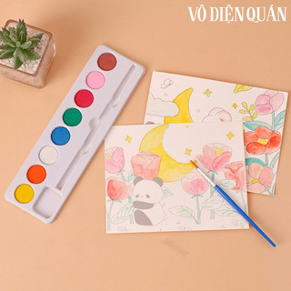Khay 8 Màu Nước Cơ Bản Kèm Cọ Dùng Vẽ Tranh Tô Tượng
