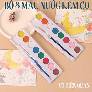 Khay 8 Màu Nước Cơ Bản Kèm Cọ Dùng Vẽ Tranh Tô Tượng