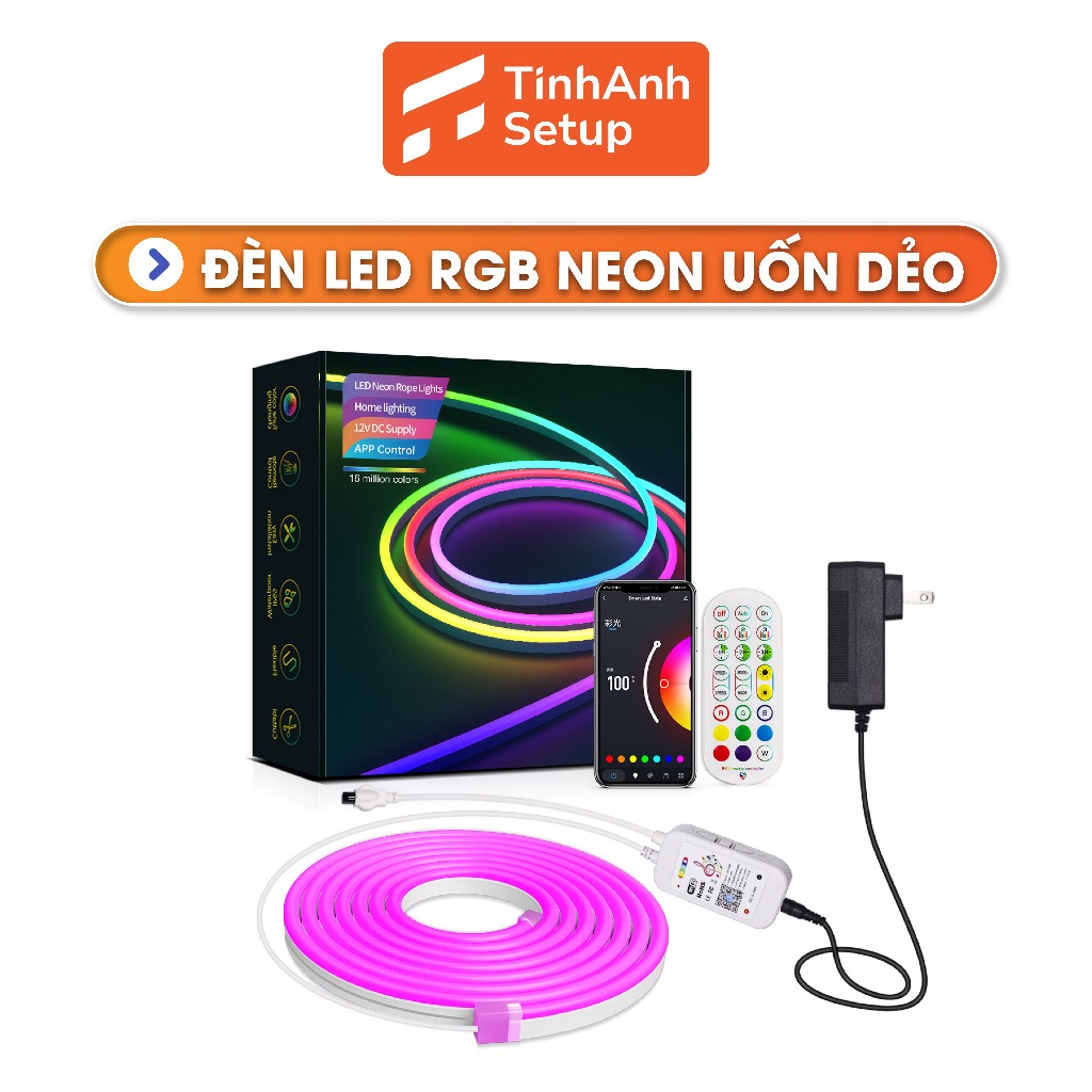 Bộ dây led dán RGB Neon dẻo có app điều chỉnh, dây led chống nước uốn ...
