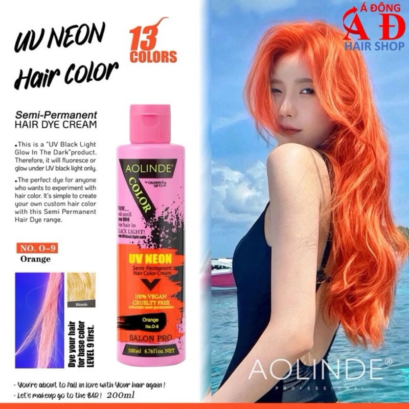 Màu Cam - nhuộm tóc hương thơm Semi UV Neon Không Amoniac trên nền tóc tẩy Level 9 - Orange 200ml
