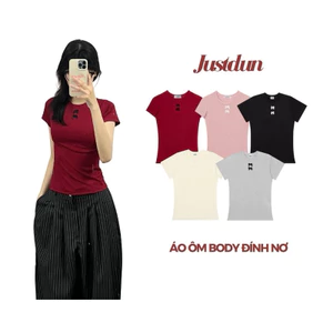 Áo thun ôm body đính nơ chất gân tăm