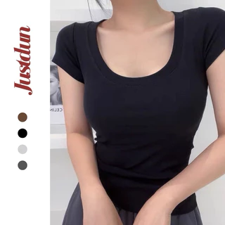 Áo thun cổ vuông gân tăm tay ngắn D200