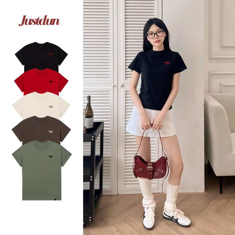 Áo Thun Nữ Baby Tee JUSTDUN B2 – Thêu “BLACK PEARL” Ver2, Chất Cotton Mềm Mịn, Co Giãn Nhẹ