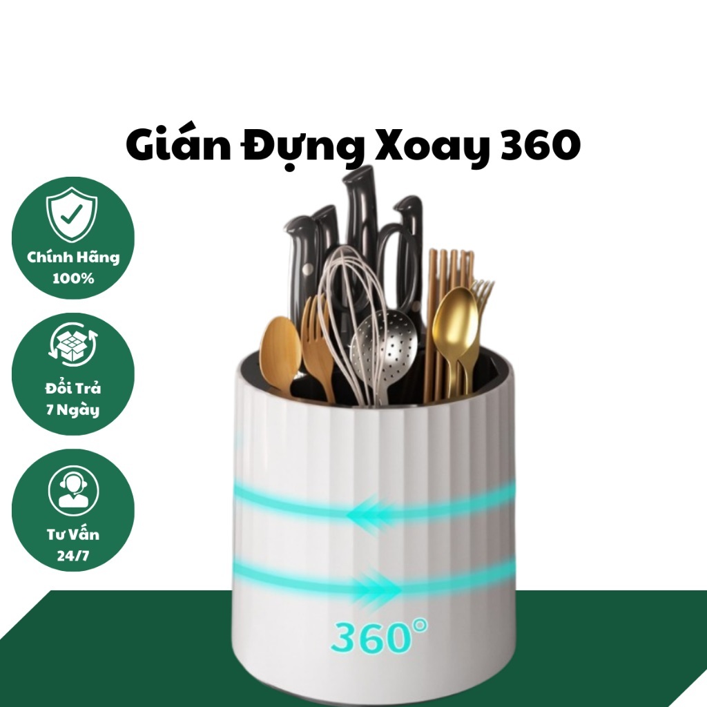 Ống Đũa Cài Dao Xoay 360 Kệ Cắm ũa Thìa Dao Kéo Nhà Bếp Dạng Xoay Tiện Lợi Chất Liệu ABS Cao Cấp Bền Bỉ AMIZIN